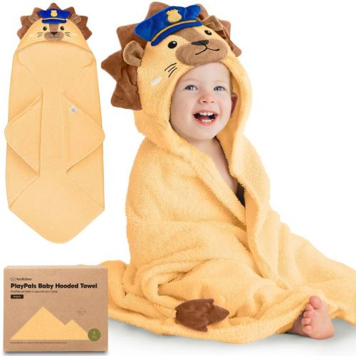 KeaBabies PlayPals Baby Towels with Hood for Girls, Boys, 100% Organic Soft Cotton Hooded Bath Towels for Newborn, Kids (Leo)