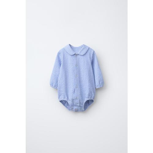 GINGHAM PRINT BODYSUIT - Blue / White | ZARA United States