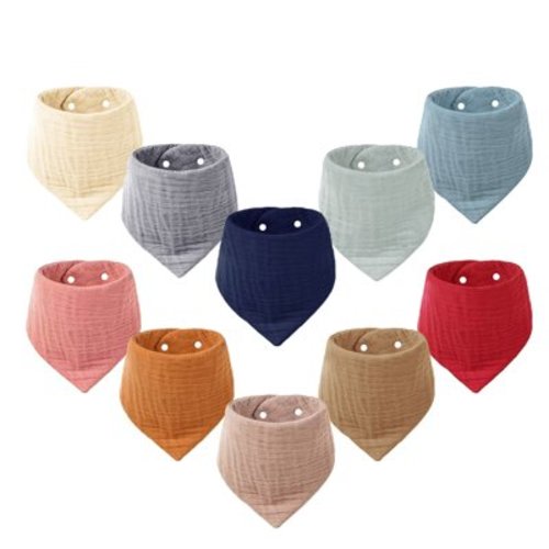 10 Pack Muslin Baby Bibs, Soft Cotton Triangular Baby Bandana Drool Bibs for Unisex Boys Girls, Baby Essentials, 10 Solid Colors Set for Teething Drooling