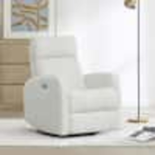 Spruce & Spring Monroe White Genuine Leather Power Swivel Glider Recliner Chair with Double Layer Backrest for Living Room SSM79098-L2206