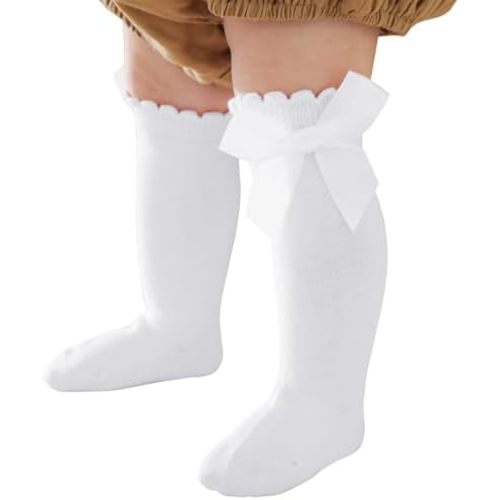 Baby Knee High Socks Newborn Ruffle Bow Socks Infant Long Sock Toddler Girls Uniform Stockings