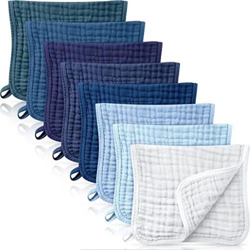 Remagr 8 Packs Muslin Burp Cloths 6 Layers Unisex Baby Items Absorbent Burp Rags Colorful Muslin Washcloths for Baby Plain Soft Cotton Cloth for Babies Girls Boys, 10 x 20 Inch (Fresh Colors)