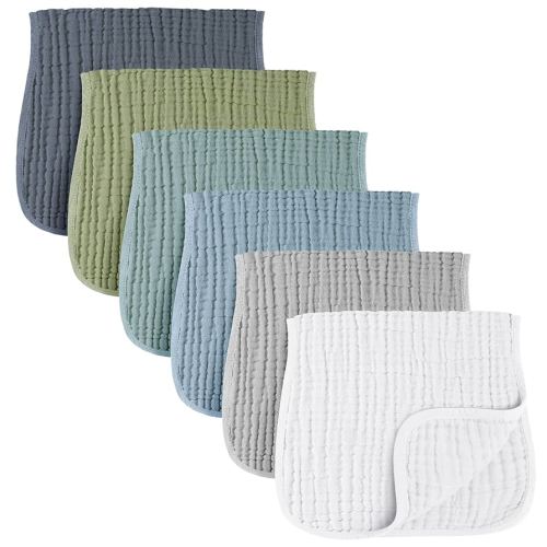 Konssy 6-Pack Absorbent Muslin Burp Cloths, 100% Cotton, Large Burping Clothes Set for Newborn, Baby Girls and Boys