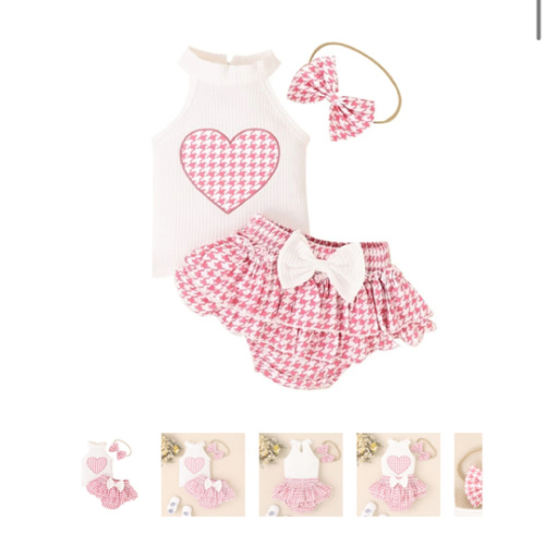 HEART Houndstooth Ruffle Outfit with Headband - Hazel & Bo