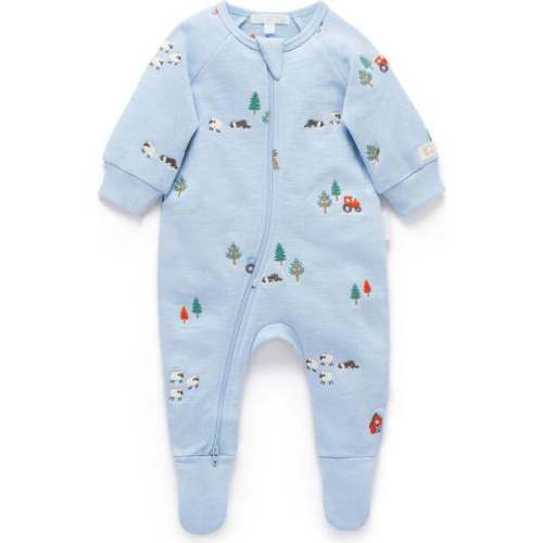 Embroidered Fleece Footie Herding Sheep Broderie - Purebaby | Maisonette