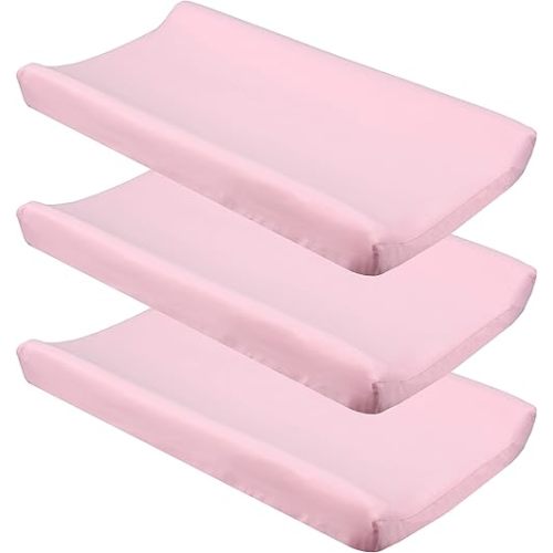 CaSaJa Pink Diaper Changing Pad Cover with Strap Holes Set of 3, Snug Fit 4-Sided Contoured Changing Table Pad 16x31 16x32, Fitted Change Pad Sheet for Baby Girl, 100% Silky Soft Microfiber