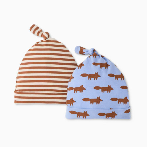 Hanna Andersson Baby 2-pk HannaSoft Top Knot Hat - Foxy, 0-3 M