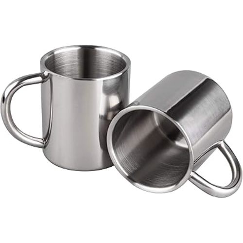 IMEEA Unbreakable Mugs for Kids Double Walled Camping Coffee Mugs 7.5oz/220ml Stainless Steel Mug with Handle, Set of 2