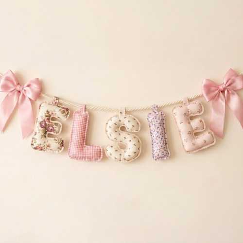 Fabric Letter Name Banner - Personalized Floral and Gingham Nursery Decor