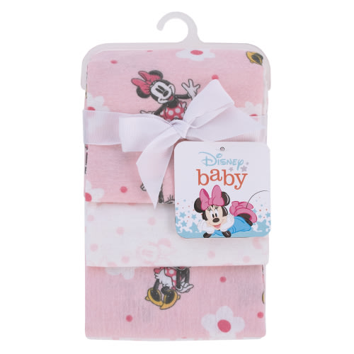 Disney Minnie Mouse Hello Gorgeous 4-PK Cotton Receiving Blankets, Pink, White, Girl
