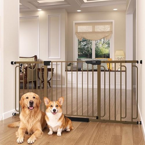 Cumbor Extra Wide Baby Gate, 36.6-69" Walk-Through Dog Gate for Stairs, Doorways & Hallways, 30.5“ Tall, Auto-Close & Dual-Swing Safety Child Gate Indoor, Easy Install Pressure-Mounted Pet Gate, Black