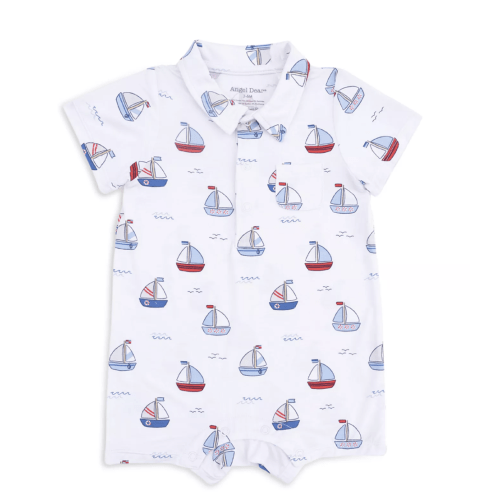 Angel Dear Boys' Bubbly Sailboats Polo Shortie Romper: Size 3-6M