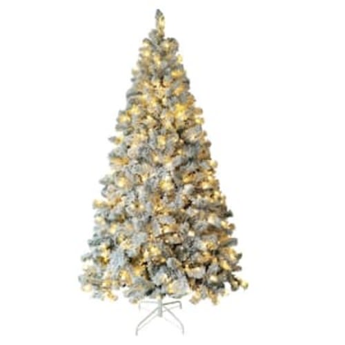 6.5 ft. Pre-Lit LED Flocked Artificial Christmas Tree with Warm White Light