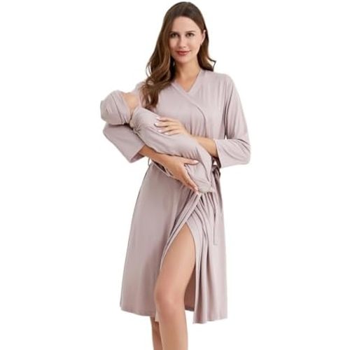 Galabloomer Maternity Robe and Baby Receiving Blanket, Matching Mommy Labor Delivery Robe and Swaddle Set