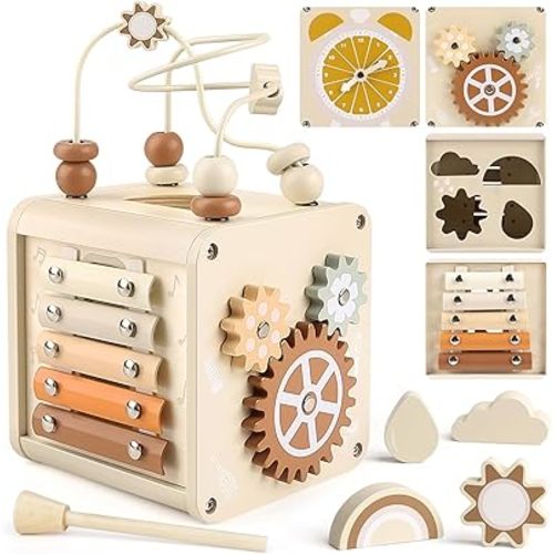 Vanplay Montessori Toys for 1+ Year Old Girls Boy Gifts, Wooden Sensory Activity Cube for Babies 12-18 Months, Learning Educational Toys 1 2 3 Year Old First Birthday Gifts for Toddler 1-3
