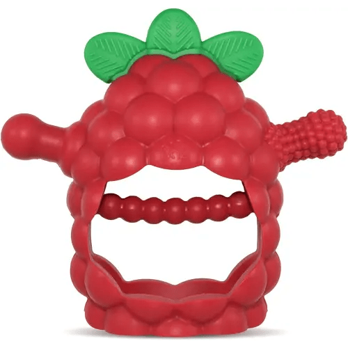 RaZbaby RaZberry Grip Silicone Teether Toy for 3M+ | Drop Resistant Hand Held Teether for Babies and Infants - Designed by Nature with Our Patented BerryBumps Multitextured Design | 3M+, Red