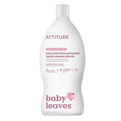 ATTITUDE Baby Dish Soap and Bottle Cleaner, EWG Verified Dishwashing Liquid, No Added Dyes or Fragrances, Tough on Milk Residue and Grease, Vegan, Unscented, 23.7 Fl Oz