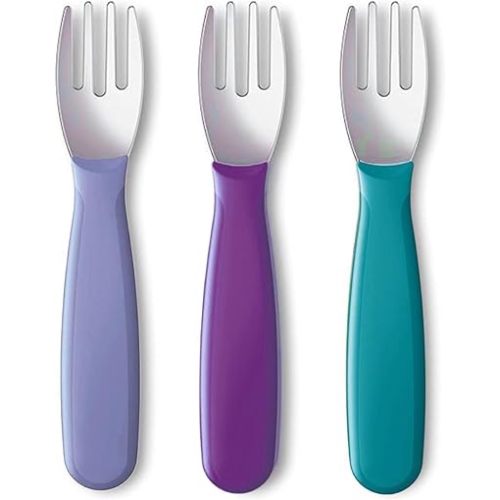 NUK Kiddy Cutlery Forks, Durable Stainless Steel, BPA & Latex-Free, 18+ Months, Pack of 3 (Purple)