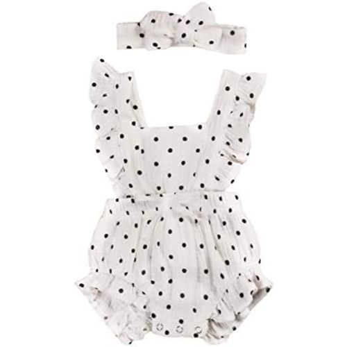 Newborn Baby Girl Ruffle Romper Bodysuit with Headband Summer Clothes