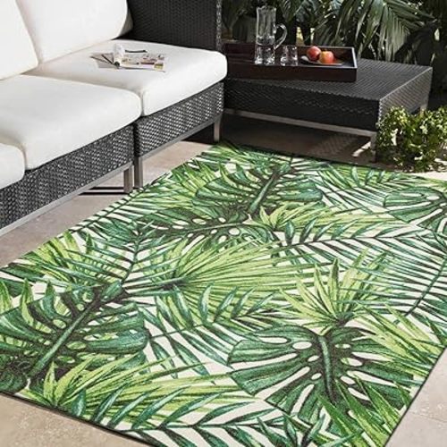 DECOMALL Outdoor Rugs for Patio Deck Porch Balcony Backyard, Tropical Plants Palm Leaf, 3' 6" x 5' 6"