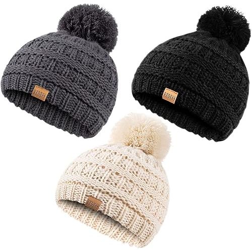 REDESS Baby Kids Winter Warm Hats, Infant Toddler Children Pom Pom Beanie Knit Cap Girls Boys