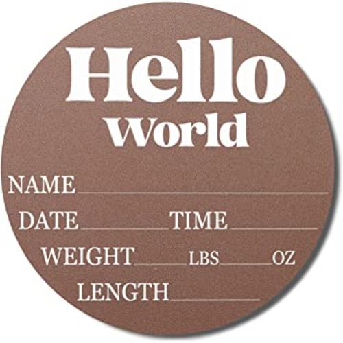 Hickory Hollow Designs - Baby Announcement Sign for Newborn Boys and Girls (Color Bases) - Hello World Nursery Decor Sign & Photo Prop for Babies Made of Birch Wood - 6" Circle Board (Autumn)
