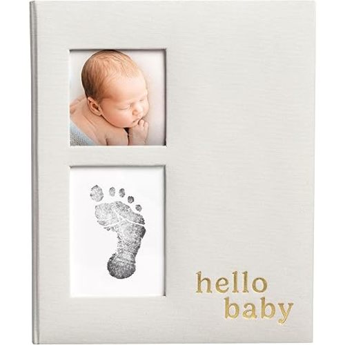Pearhead Linen Memory Book for Baby Boy or Girl, First 5 Year Baby Book, Monthly Milsetone Scrapbook and Photo Album, My Baby Book