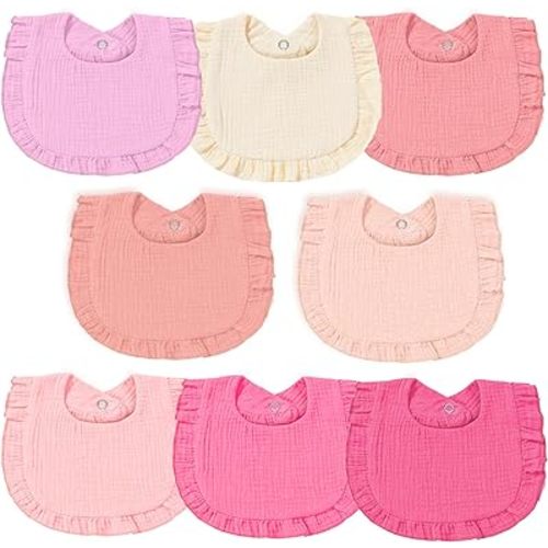 Baby Muslin Bibs, Bandana Drool Baby Bibs for Girls, Adjustable 100% Cotton Soft Baby Bibs for Drooling and Teething Organic Solid Colors Lap-Shoulder Bibs