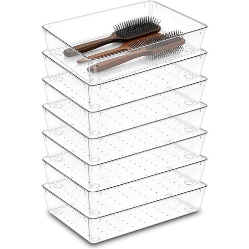 7Pack 6"*9" Clear Drawer Organizers for Makeup, Vanity, Office