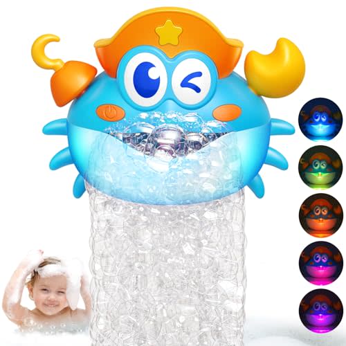 Bath Toys,Crab Baby Bath Toys Light Up Bath Bubble Machine with Colourful RGB Light Great Birthday Gift for Boys and Girls Toddler Toy for Kids Ages 1-3 4-8