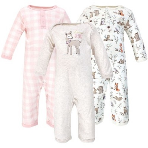Hudson Baby Infant Girl Cotton Coveralls 3pk, Enchanted Forest, 3-6 Months