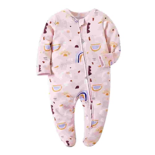 QEFJNO Newborn Baby Girls' Sleep and Play Footies Pajamas,2 Way Zipper with Mitten Cuffs Infant Sleeper Cotton PJs - Rainbow