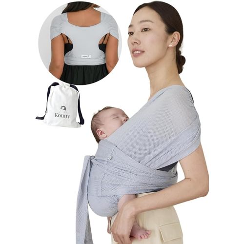 Konny New and Improved Baby Carrier Flex AirMesh Premium Material - Adjustable Summer, Easy to Wear and Wrap Baby Sling, Perfect for Newborn Babies Essentials up to 44 lbs(M-4XL) - Pale Blue