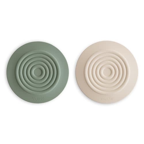 mushie Silicone Drain Stopper 2-Pack | 5.5 inch Diameter Bathtub Flat Suction Cover (Dried Thyme/Shifting Sand)