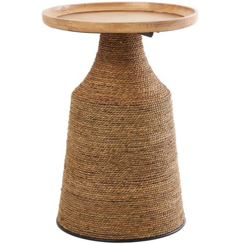 Olivia & May Dried Plant Handmade Wrapped Accent Table with Wood Tabletop Brown: Bohemian Pine Frame, No Assembly Required