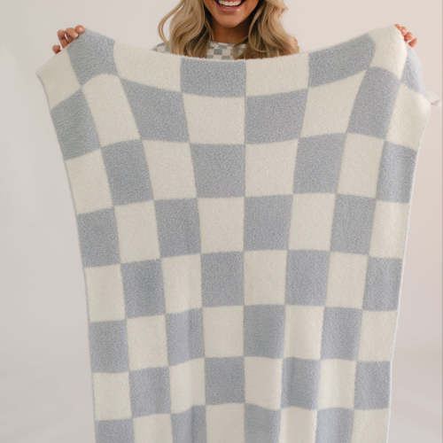 Baby Plush Throw Blanket in Cornflower Blue Checkered – Silks