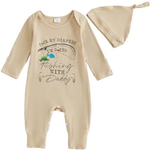 YOKJZJD Pack My Diapers I'm Going Fishing/Firefighter/Hunting With Daddy Newborn Baby Boy Girl Knitted Romper Fall Outfits