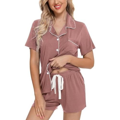 Leikar Womens Button Down Pajama Sets Bride Pajamas Sets Sleepwear Shorts Lounge Set