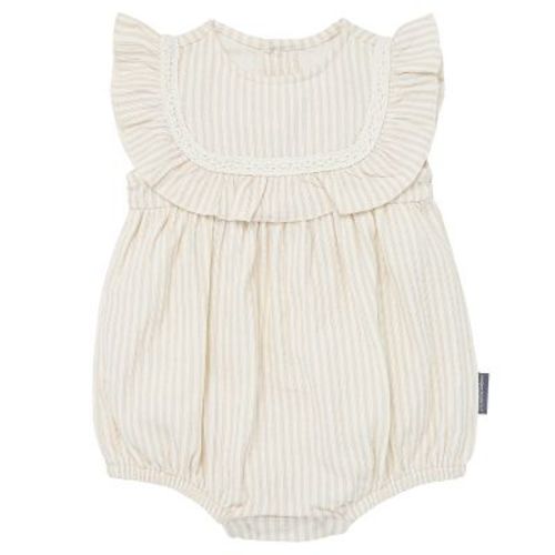 Modern Moments™ By Gerber Baby Girls' Ruffle Bubble Romper, Light Taupe Stripe, 18 Months