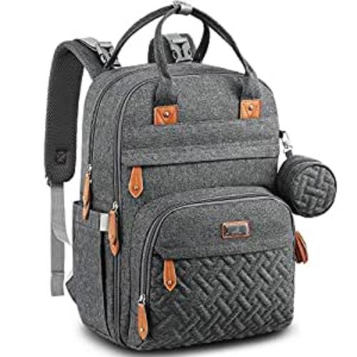 Amazon.com: BabbleRoo Diaper Bag Backpack - Multi function Waterproof Diaper Bag, Travel Essentials Baby Tote with Changing Pad, Stroller Straps & Pacifier Case - Unisex, Dark Gray : Baby