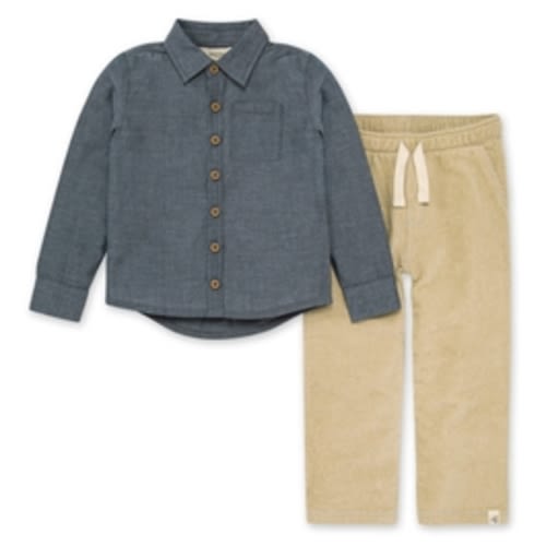 Chambray Button Down Shirt & Raised Rib Pant Set