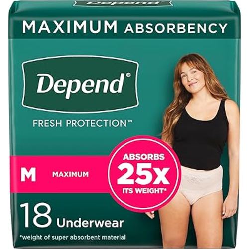 Depend Fresh Protection Lot de 18 culottes jetables pour incontinence pour femme (anciennement Depend Fit-Flex), taille M, blush
