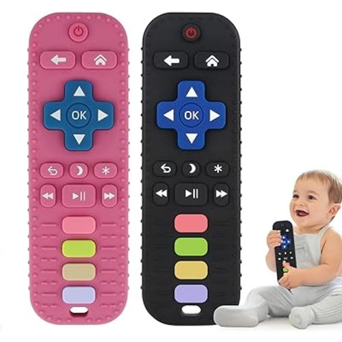Fu Store 2Pack Silicone Teething Toys for Infant Toddlers Remote Control Shape Teethers for Babies Chew Toys Relief Soothe Gums Set BPA Free Freezable Dishwasher Refrigerator Safe