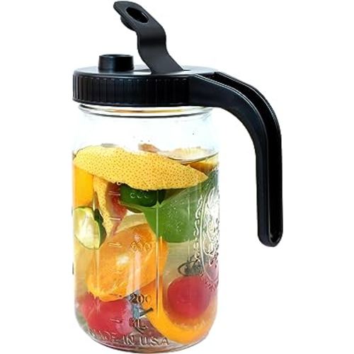 Mason Jar Pitcher With Pour Spout Lids & Handle 2 quart Large Glass Mason  Pitcher Wide Mouth 64 Oz For Breastmilk Fridge Iced Tea Sun Tea, Juice