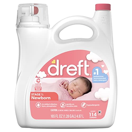 Dreft Stage 1 Newborn Baby Liquid Laundry Detergent, Gentle on Sensitive Skin, HE Compatible, 114 loads - 1.17 Gallon (Pack of 1)