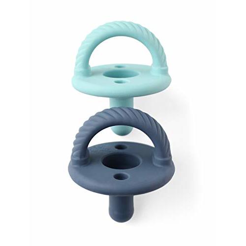 Itzy Ritzy Silicone Pacifiers for Newborn - Sweetie Soother Pacifiers Feature Collapsible Handle & Two Air Holes for Added Safety; for Ages Newborn and Up, Set of 2 in Nautical Navy & Robin's Egg