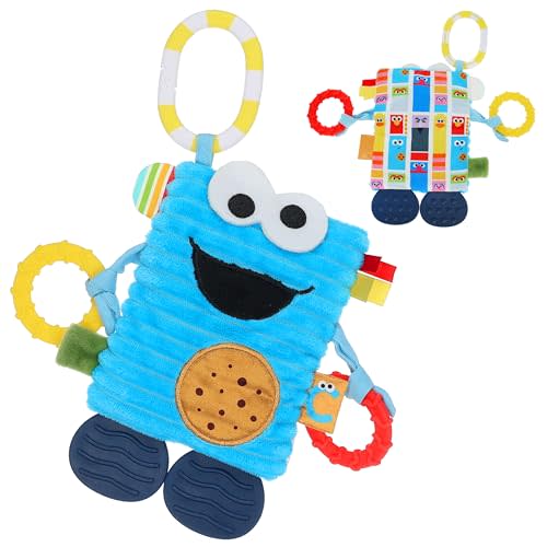 KIDS PREFERRED Sesame Street Cookie Monster Tug & Tag Plush Sensory Toy for Newborns