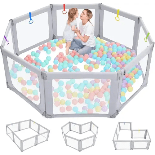 Dripex Foldable Playpen, Extra Large Baby Playpen, 71"×69" Play Yard for Baby, Collapsible Play Pen for Babies, Fence with Breathable Mesh, Indoor & Outdoor Kids Activity Center, Ash Grey