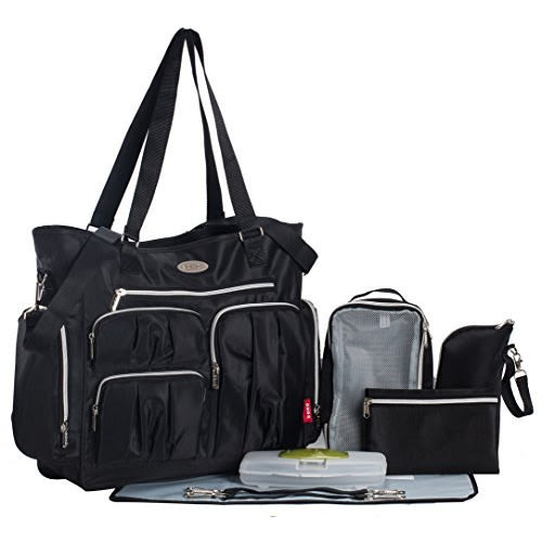 SoHo Collection, Times Square 8 pieces Diaper Tote Bag set (Classic Black)