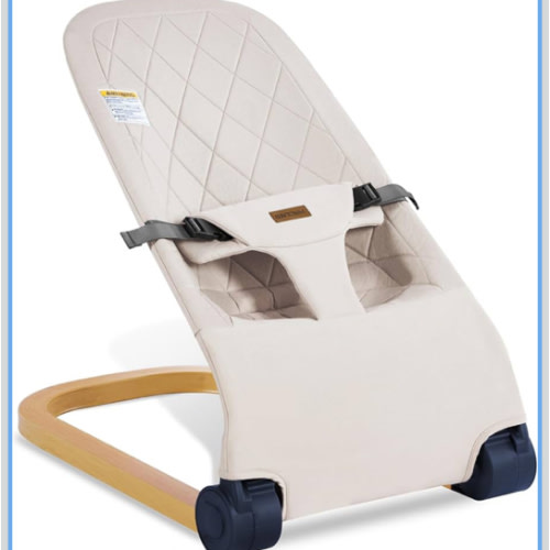 Baby Bouncer,Portable Baby Bouncer Seat & Foldable with 3 Height Adjustments, Ergonomic Bouncer for Babies 0-6 Months, Wood Grain Style, Natural Vibrations, Includes Storage Bag (Beige)